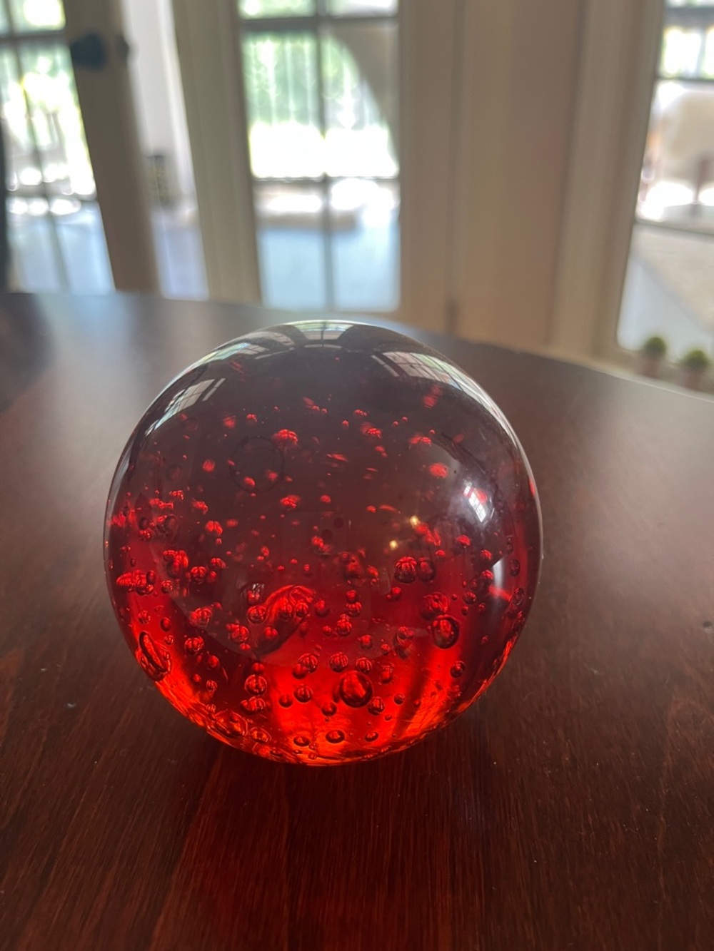 Red Glass Bubble Paperweight - Decorative Home Art